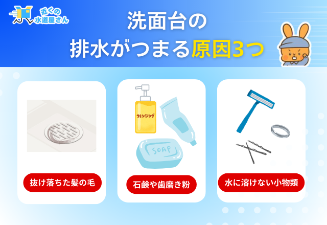 【洗面台の排水がつまる原因】3つ