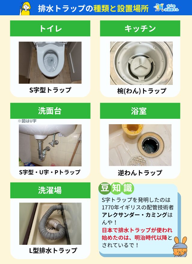排水トラップの種類と設置場所について